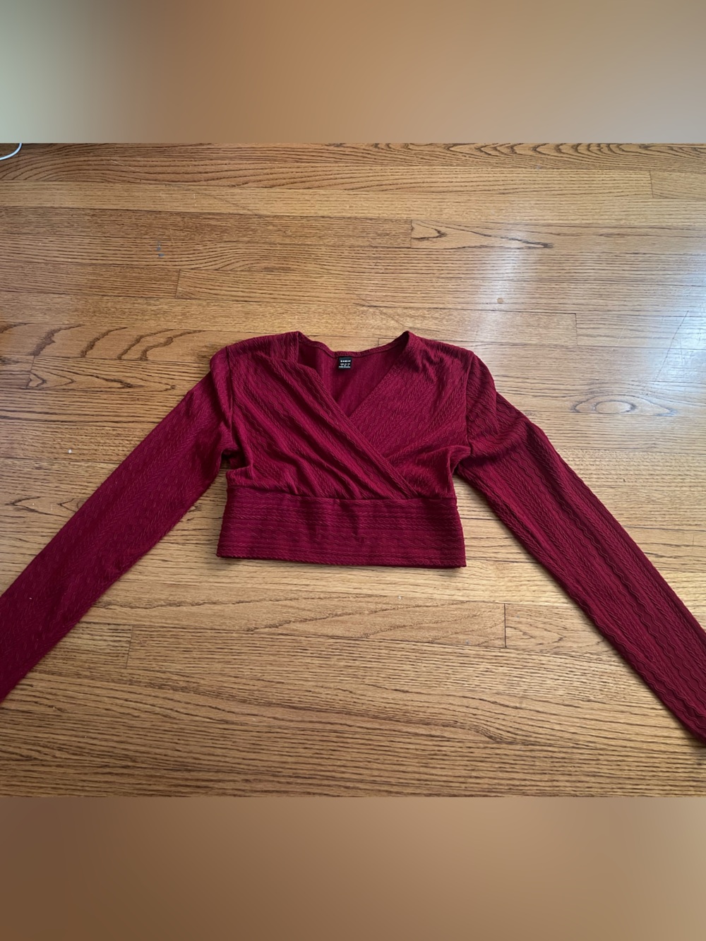SHEIN Red Ribbed Long-Sleeve Top